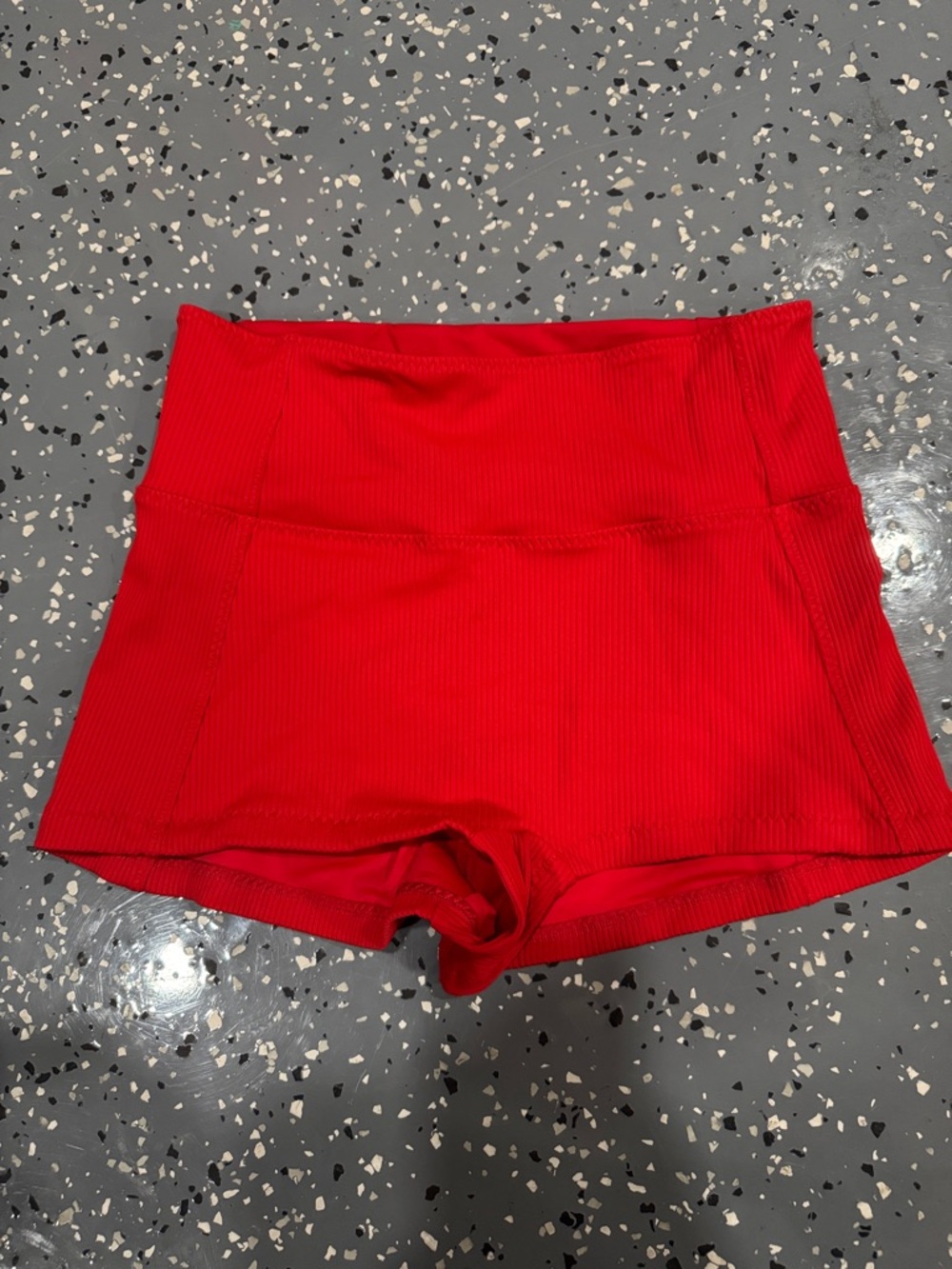 Fabletics Red Ribbed High-Waist Bike Shorts - Picture 2 of 2